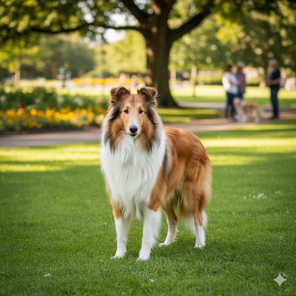 オレンジがメインカラーのセーブルカラーのラフコリーの画像