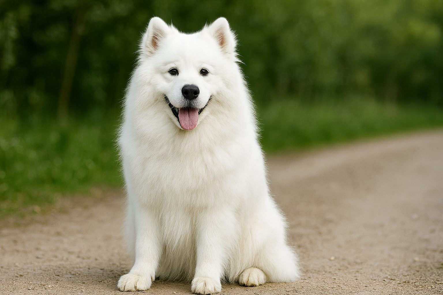 おすわりするサモエド