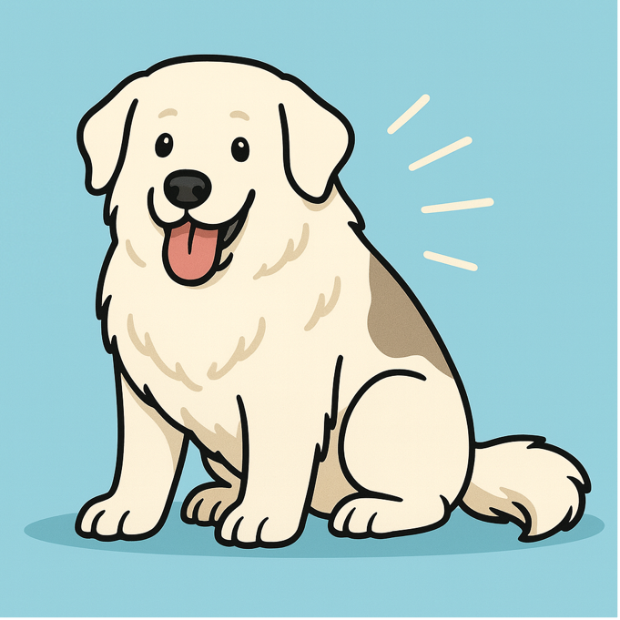 クリーム色がかった色の背中に模様のあるグレートピレニーズのイラスト